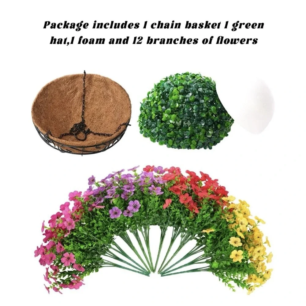 Artificial Faux Fake Hanging Flowers Plants Basket for Summer Outdoor outside